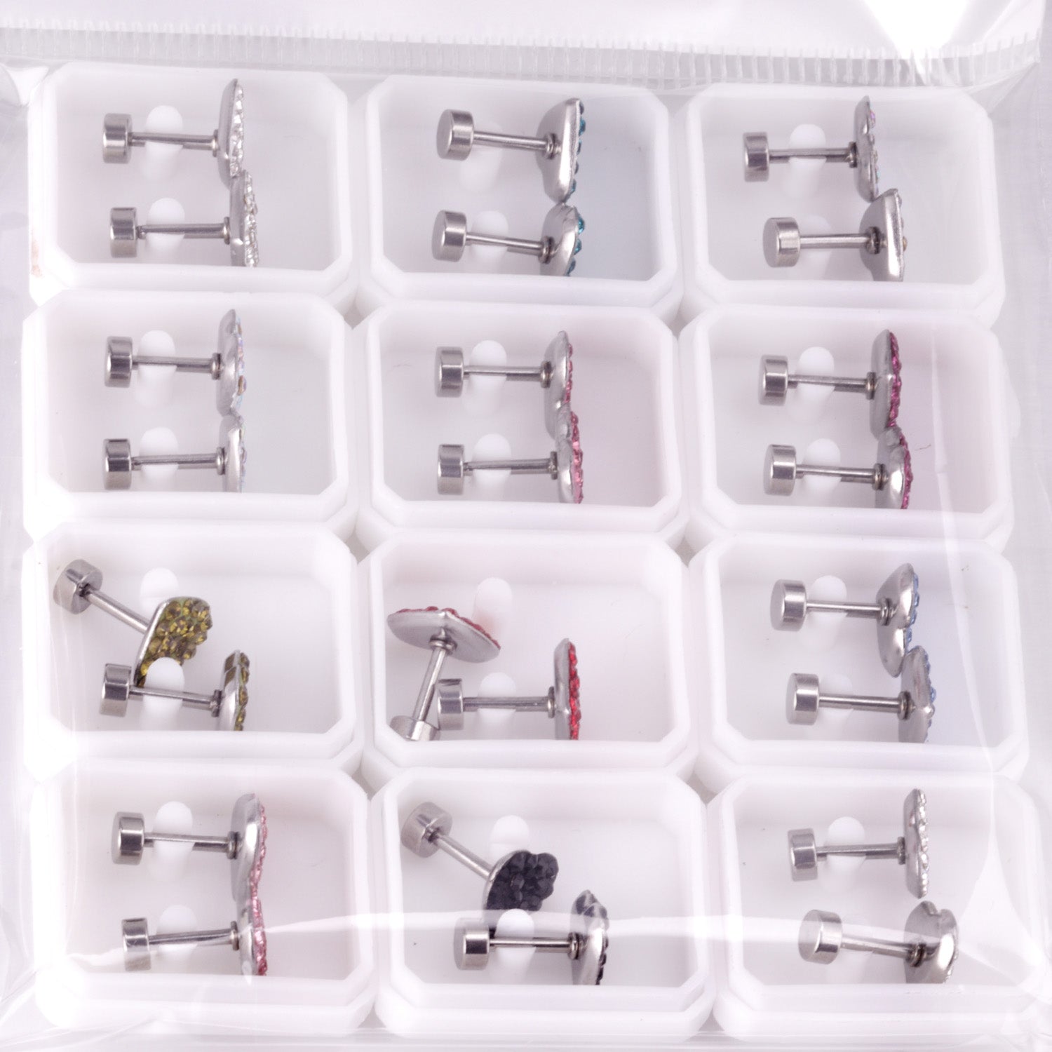 12 pairs 9mm steel/golden heart shaped sludge mix/five colors/white white sludge screw plugs asonjewelry