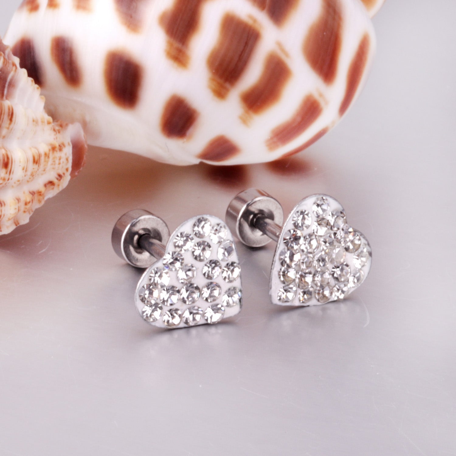 12 pairs 9mm steel/golden heart shaped sludge mix/five colors/white white sludge screw plugs asonjewelry