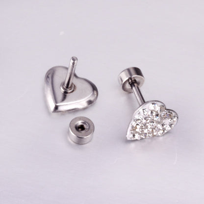 12 pairs 9mm steel/golden heart shaped sludge mix/five colors/white white sludge screw plugs asonjewelry