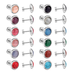 12 pairs 10mm/8mm Steel/Gold Mixed Screw Earrings