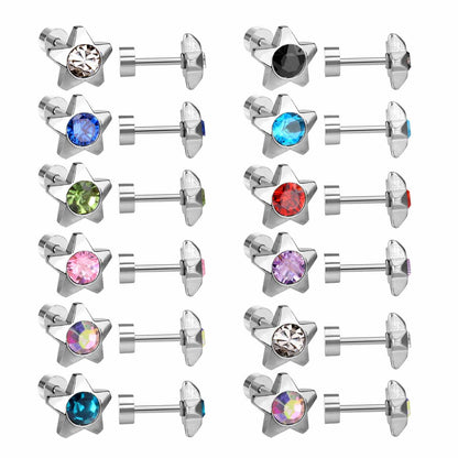 12 pairs 7mm steel/golden pentagram mixed drill/white diamond screw plugs asonjewelry