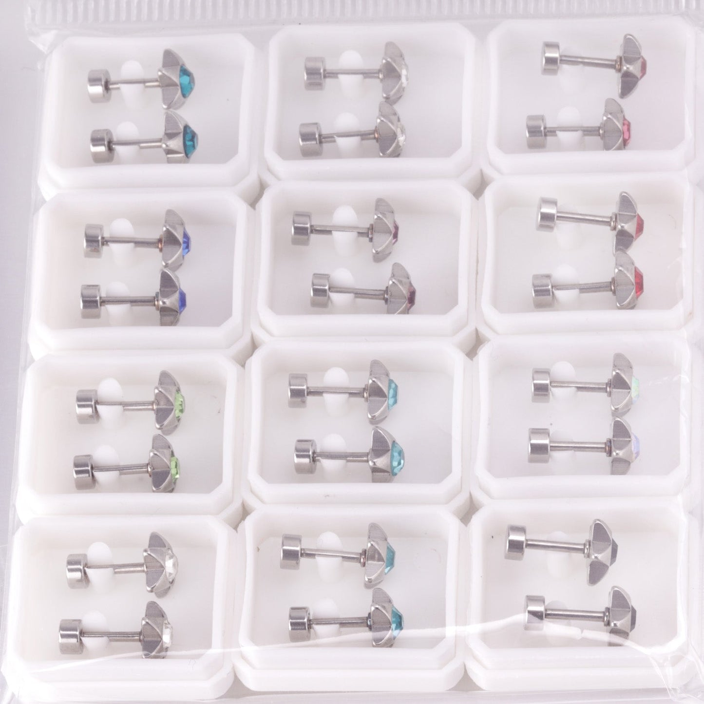 12 pairs 7mm steel/golden pentagram mixed drill/white diamond screw plugs asonjewelry