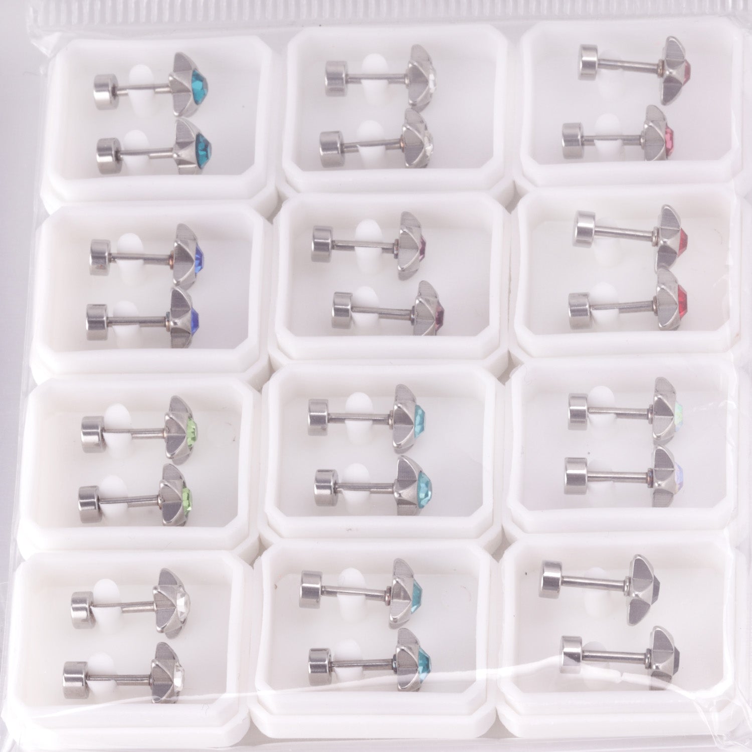 12 pairs 7mm steel/golden pentagram mixed drill/white diamond screw plugs asonjewelry