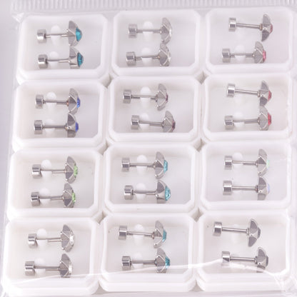 12 pairs 7mm steel/golden pentagram mixed drill/white diamond screw plugs asonjewelry