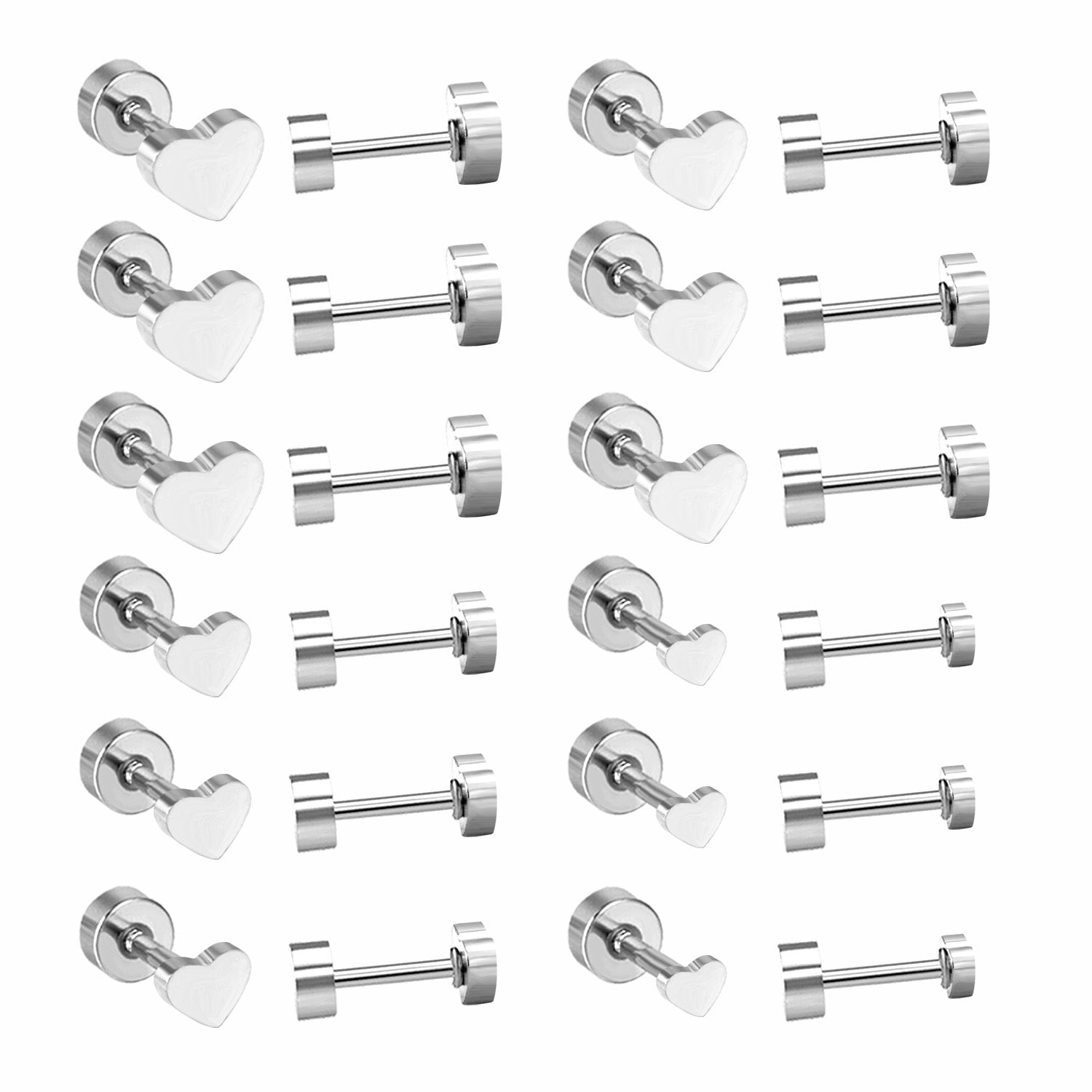 12 pairs 3mm/4mm/5mm/6mm steel/gold screw-in earrings without diamonds asonjewelry