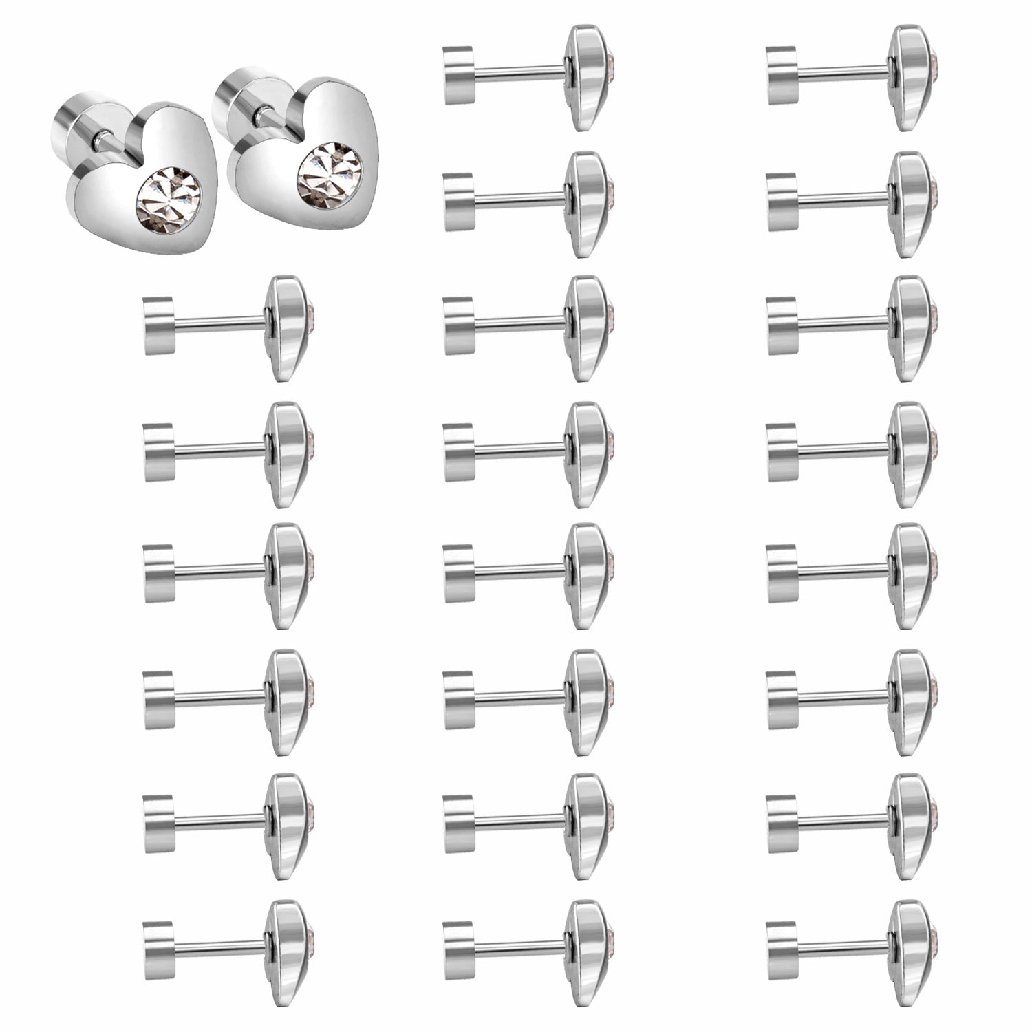 12 pairs 7mm steel/golden heart mix/white diamond screw plugs asonjewelry