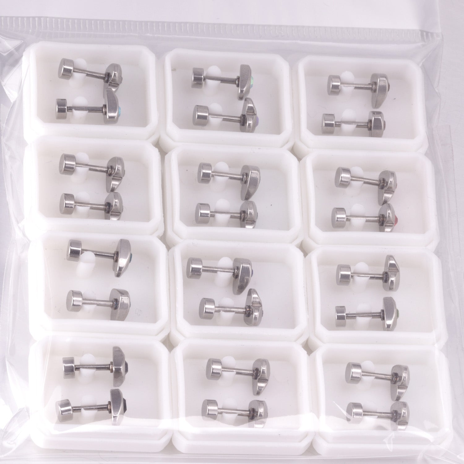 12 pairs 7mm steel/golden heart mix/white diamond screw plugs asonjewelry