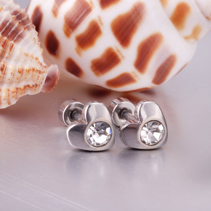 12 pairs 7mm steel/golden heart mix/white diamond screw plugs asonjewelry