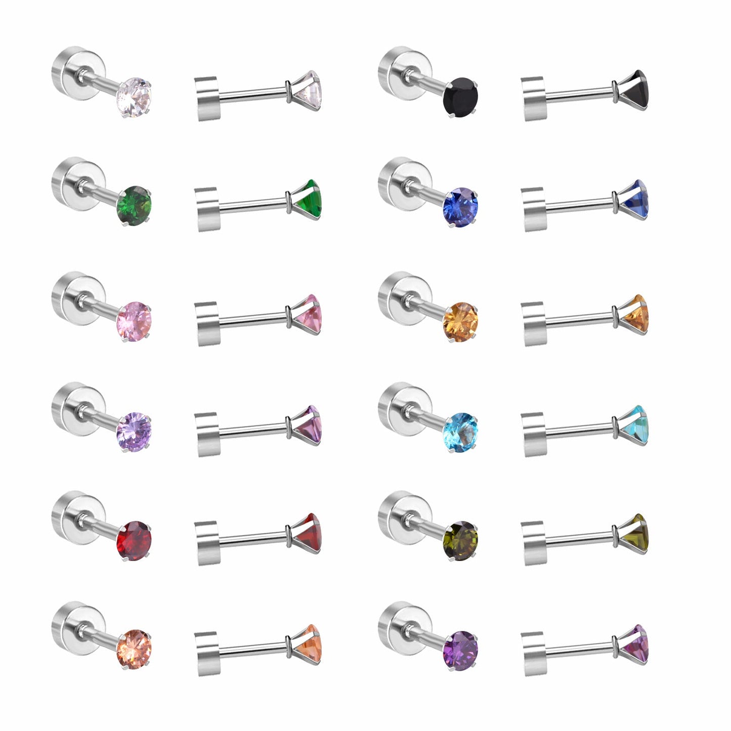 12 pairs 3mm/5mm/6mm gold/steel four-grip round mixing screw plugs asonjewelry