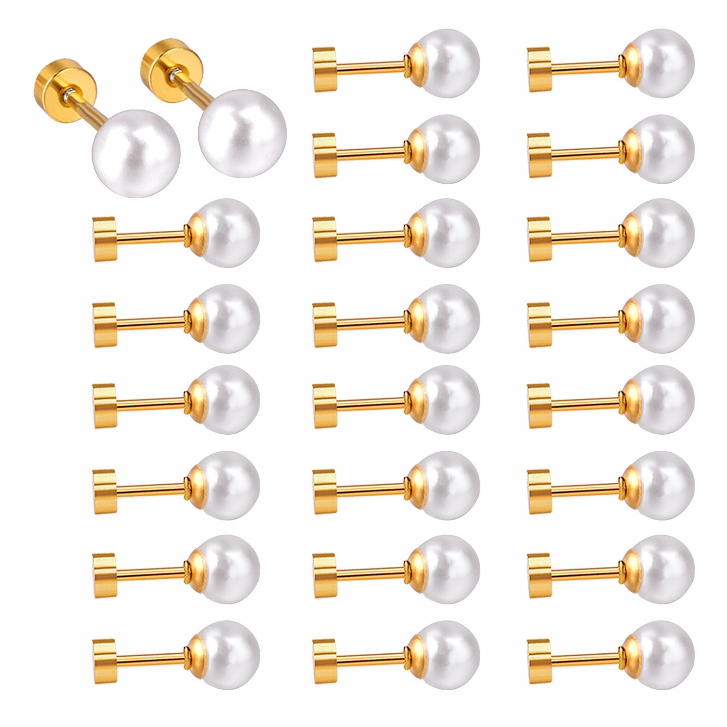 4~8mm steel color/golden white pearl screw plugs asonjewelry