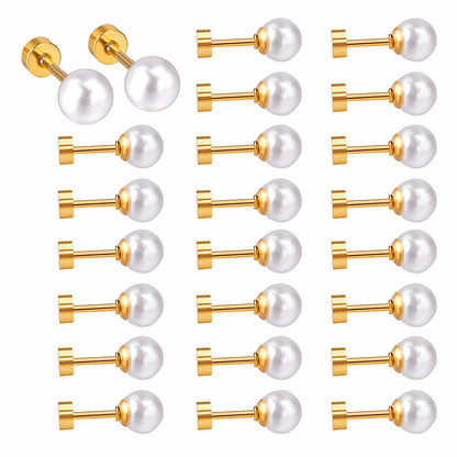 4~8mm steel color/golden white pearl screw plugs asonjewelry