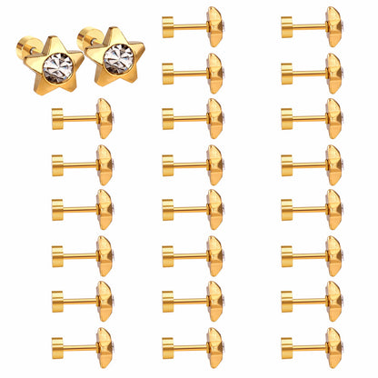 12 pairs 7mm steel/golden pentagram mixed drill/white diamond screw plugs asonjewelry