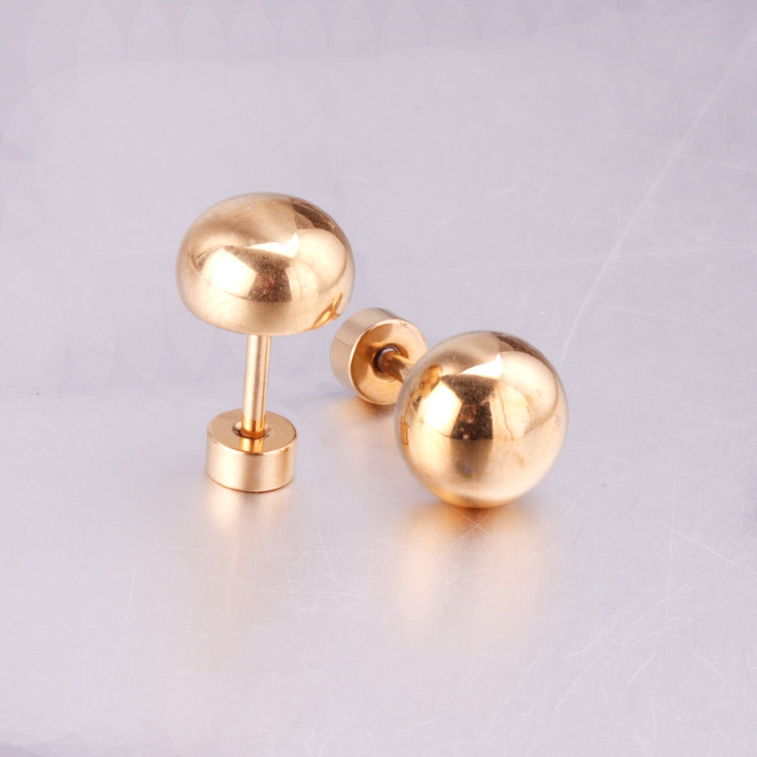 4mm~8mm steel color & gold color half-round ball screw plugs asonjewelry