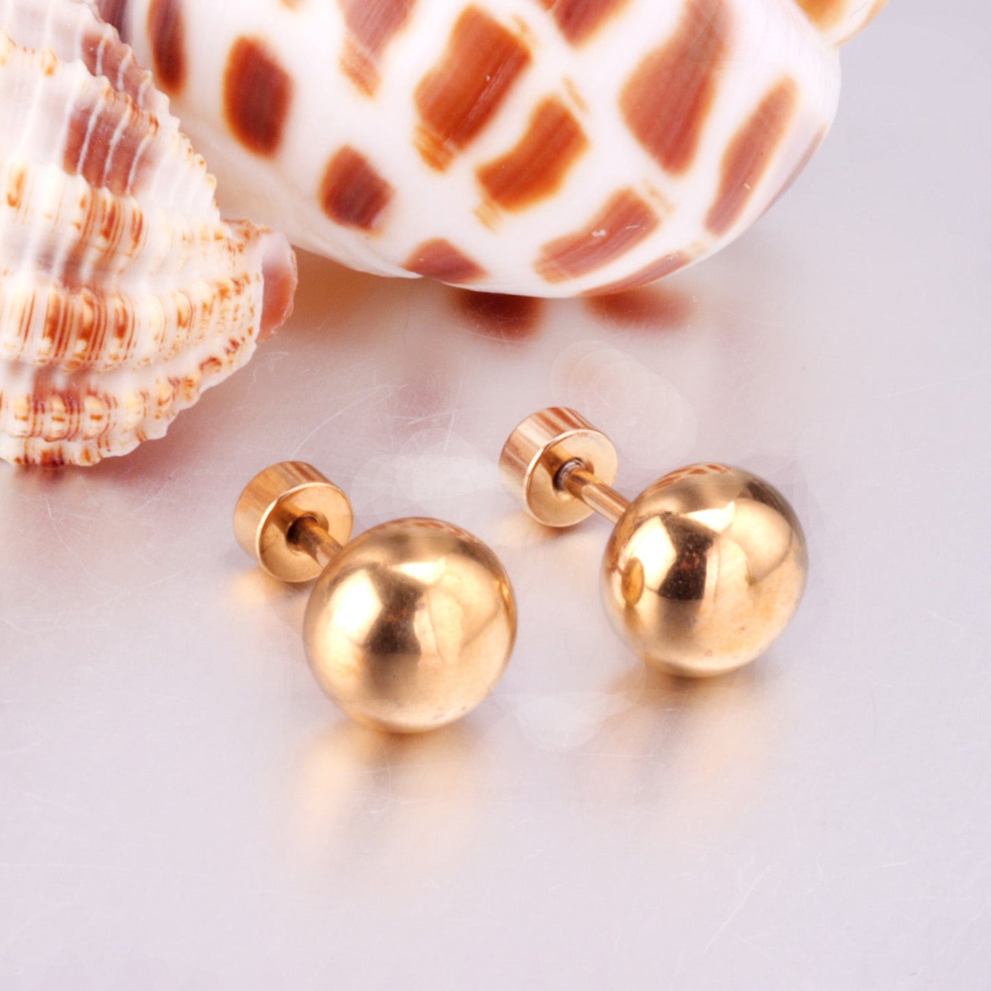 4mm~8mm steel color & gold color half-round ball screw plugs asonjewelry