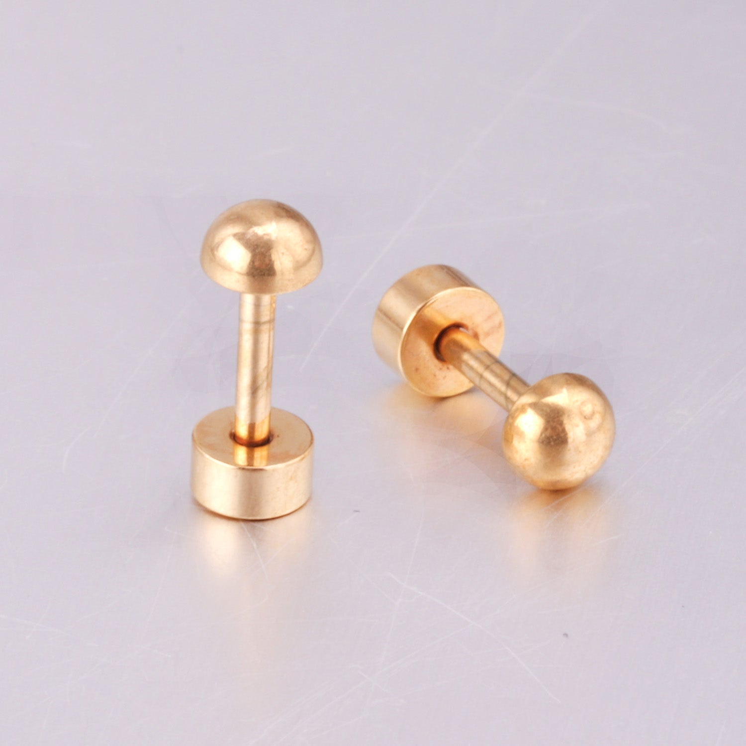 4mm~8mm steel color & gold color half-round ball screw plugs asonjewelry