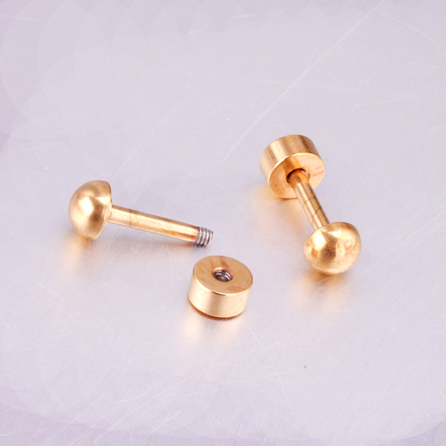 4mm~8mm steel color & gold color half-round ball screw plugs asonjewelry