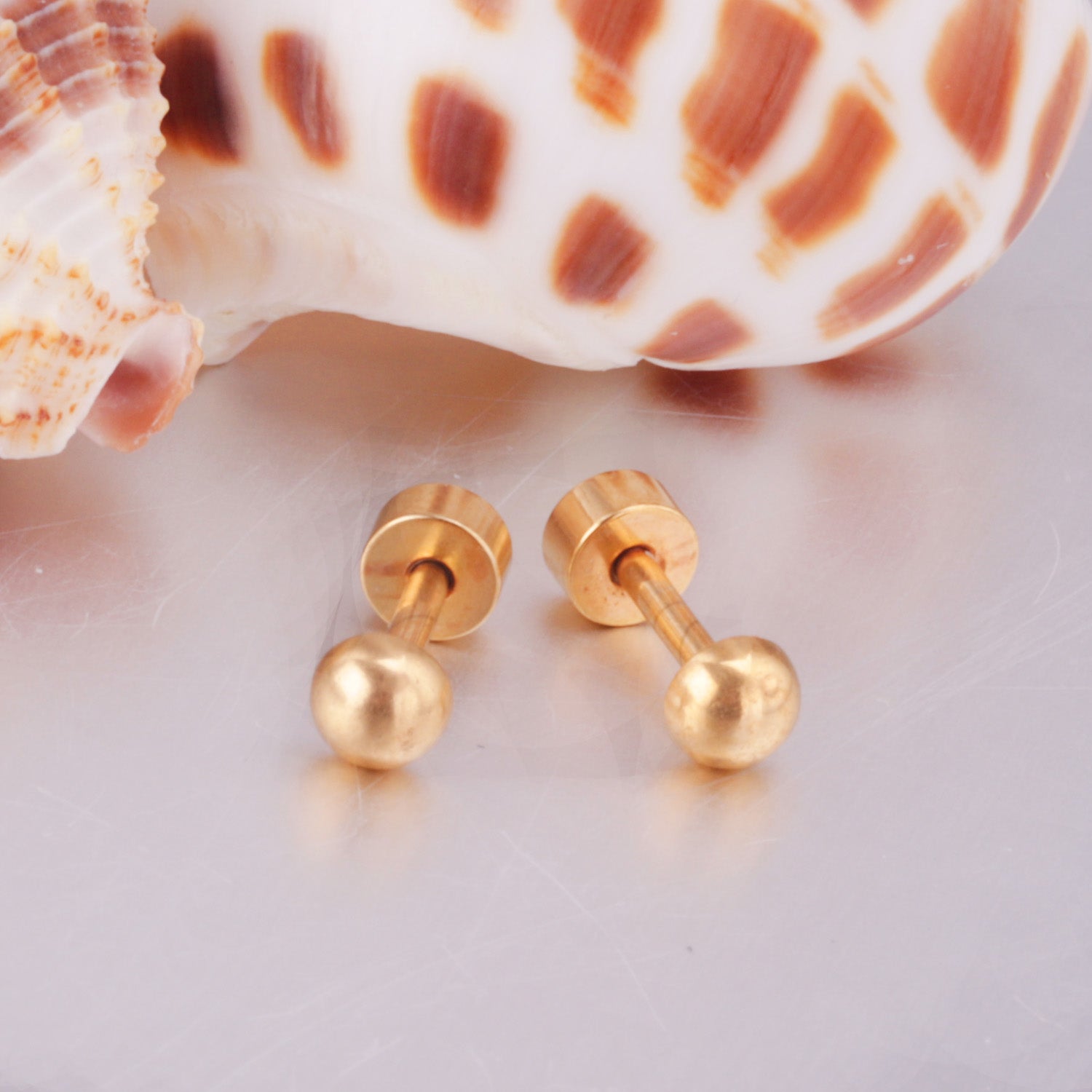 4mm~8mm steel color & gold color half-round ball screw plugs asonjewelry