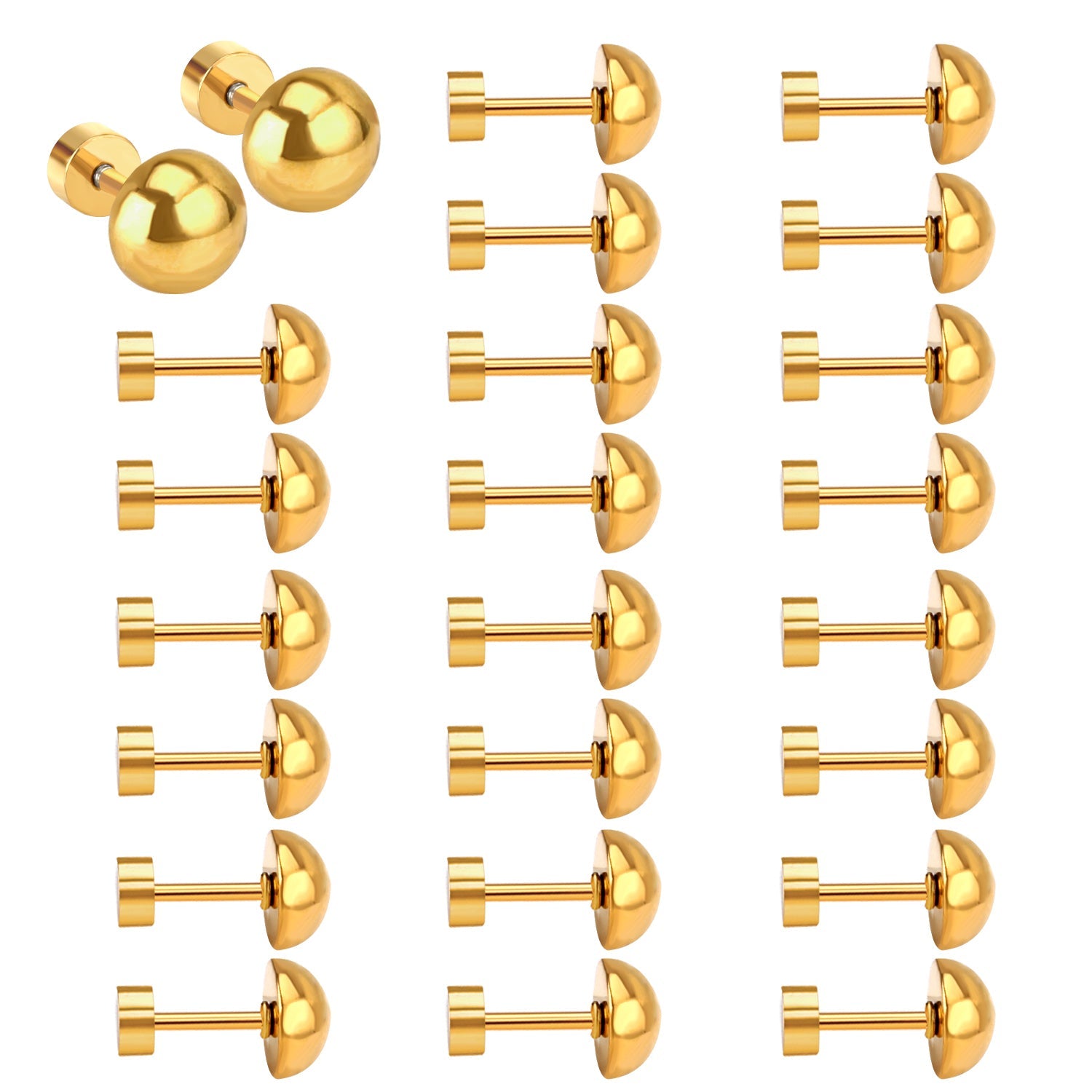 4mm~8mm steel color & gold color half-round ball screw plugs asonjewelry