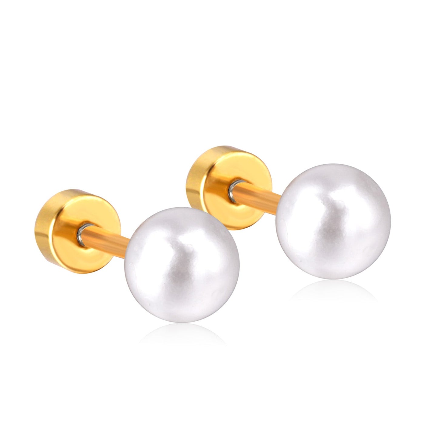 4~8mm steel color/golden white pearl screw plugs asonjewelry