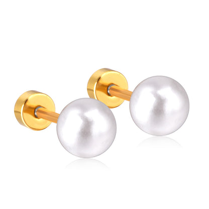 4~8mm steel color/golden white pearl screw plugs asonjewelry
