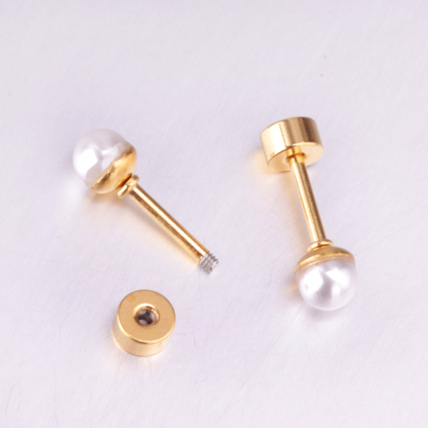 4~8mm steel color/golden white pearl screw plugs asonjewelry