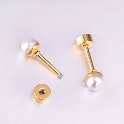 4~8mm steel color/golden white pearl screw plugs asonjewelry