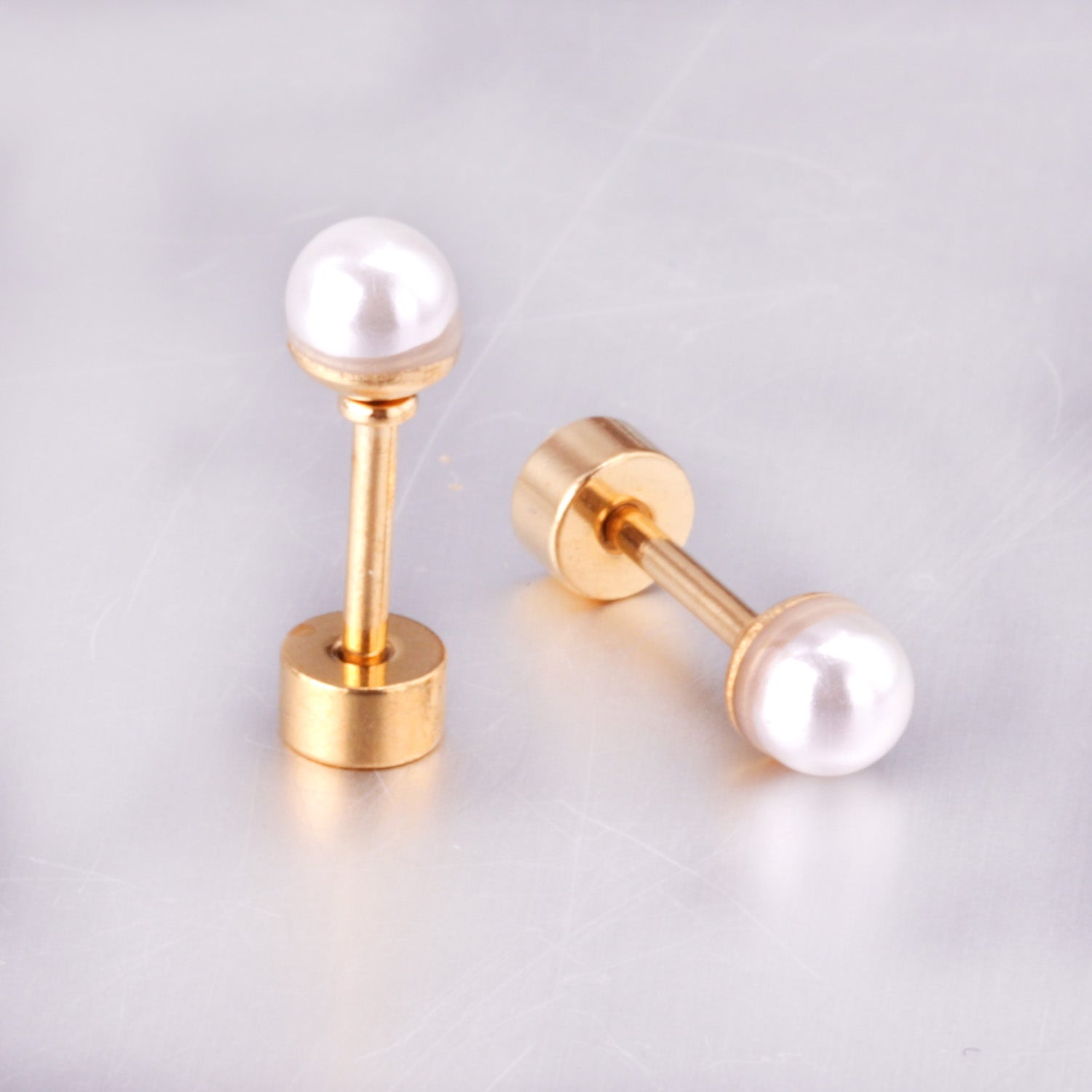 4~8mm steel color/golden white pearl screw plugs asonjewelry