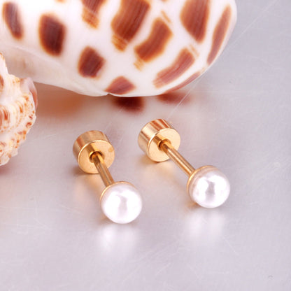 4~8mm steel color/golden white pearl screw plugs asonjewelry