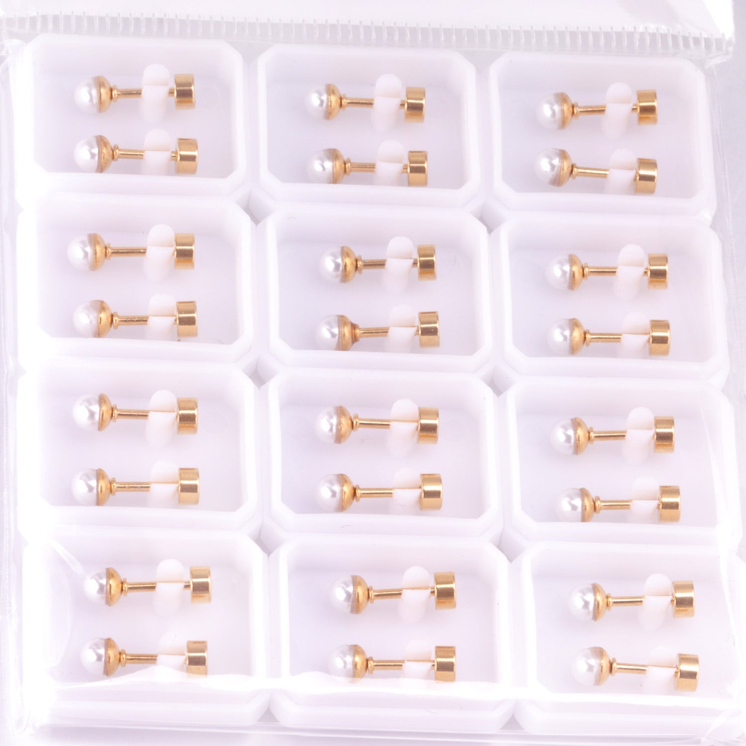 4~8mm steel color/golden white pearl screw plugs asonjewelry