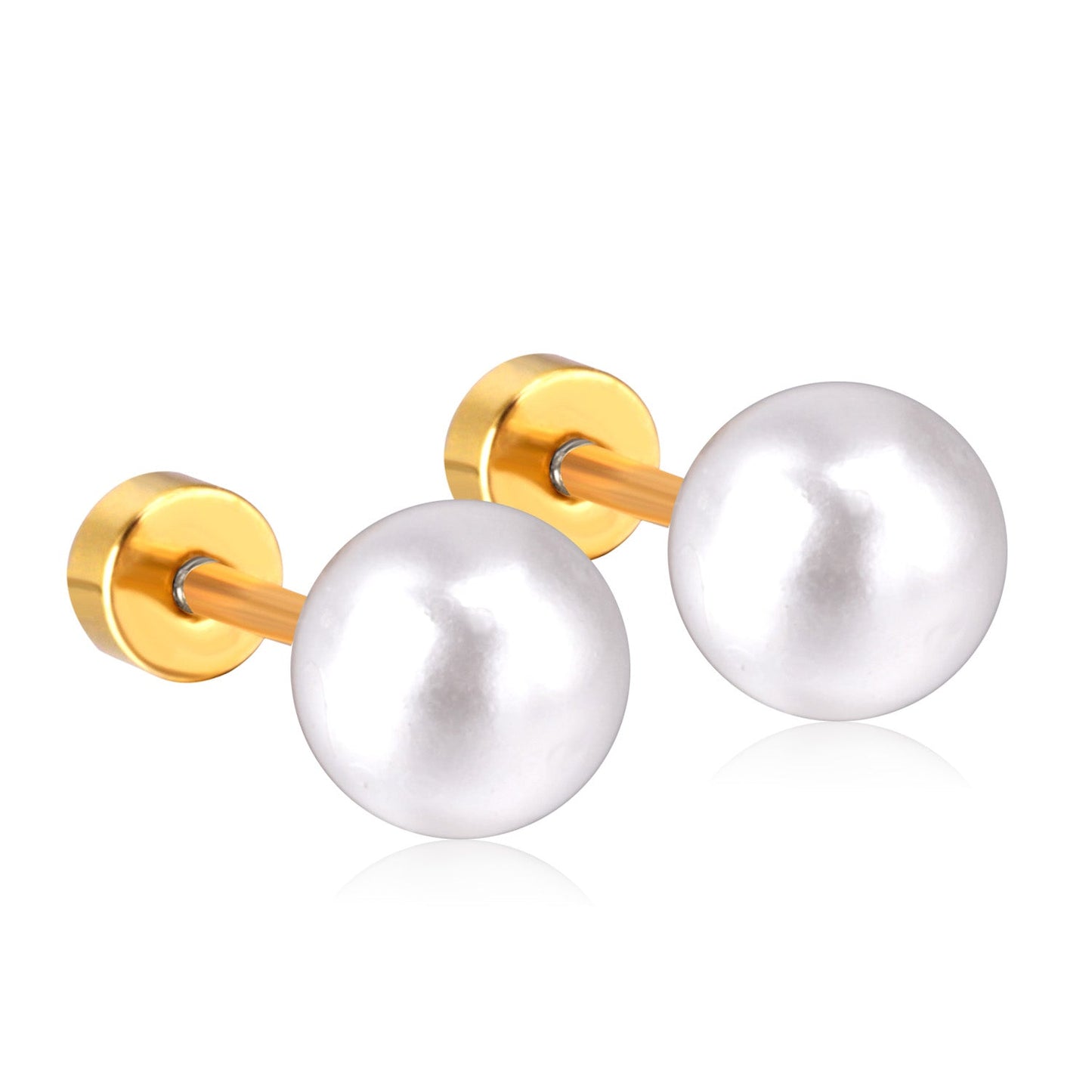 4~8mm steel color/golden white pearl screw plugs asonjewelry