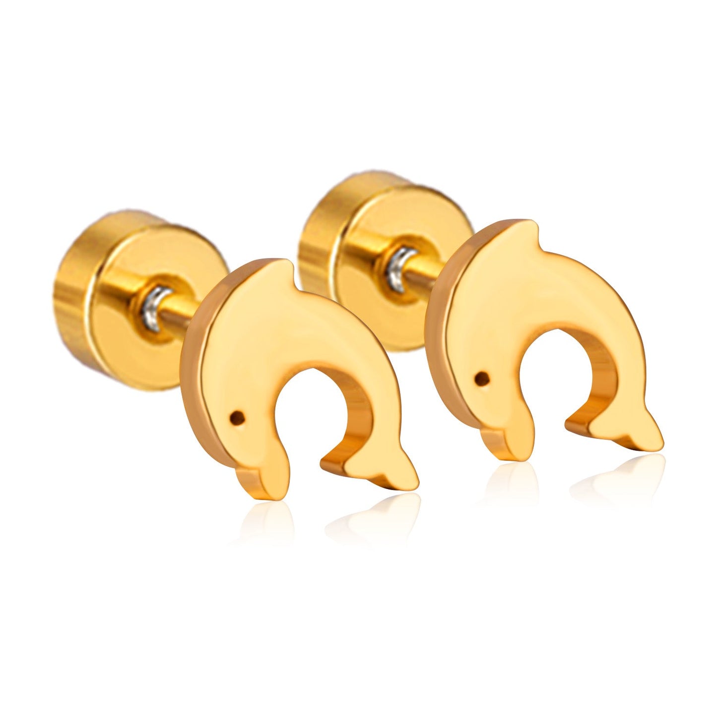 12 pairs Dolphin Shape Steel Goldtone Screwback Stud Earrings asonjewelry