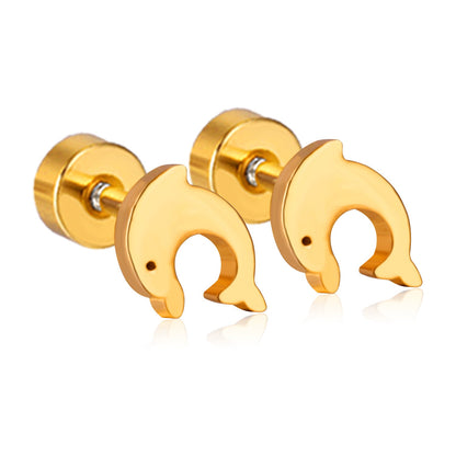 12 pairs Dolphin Shape Steel Goldtone Screwback Stud Earrings asonjewelry