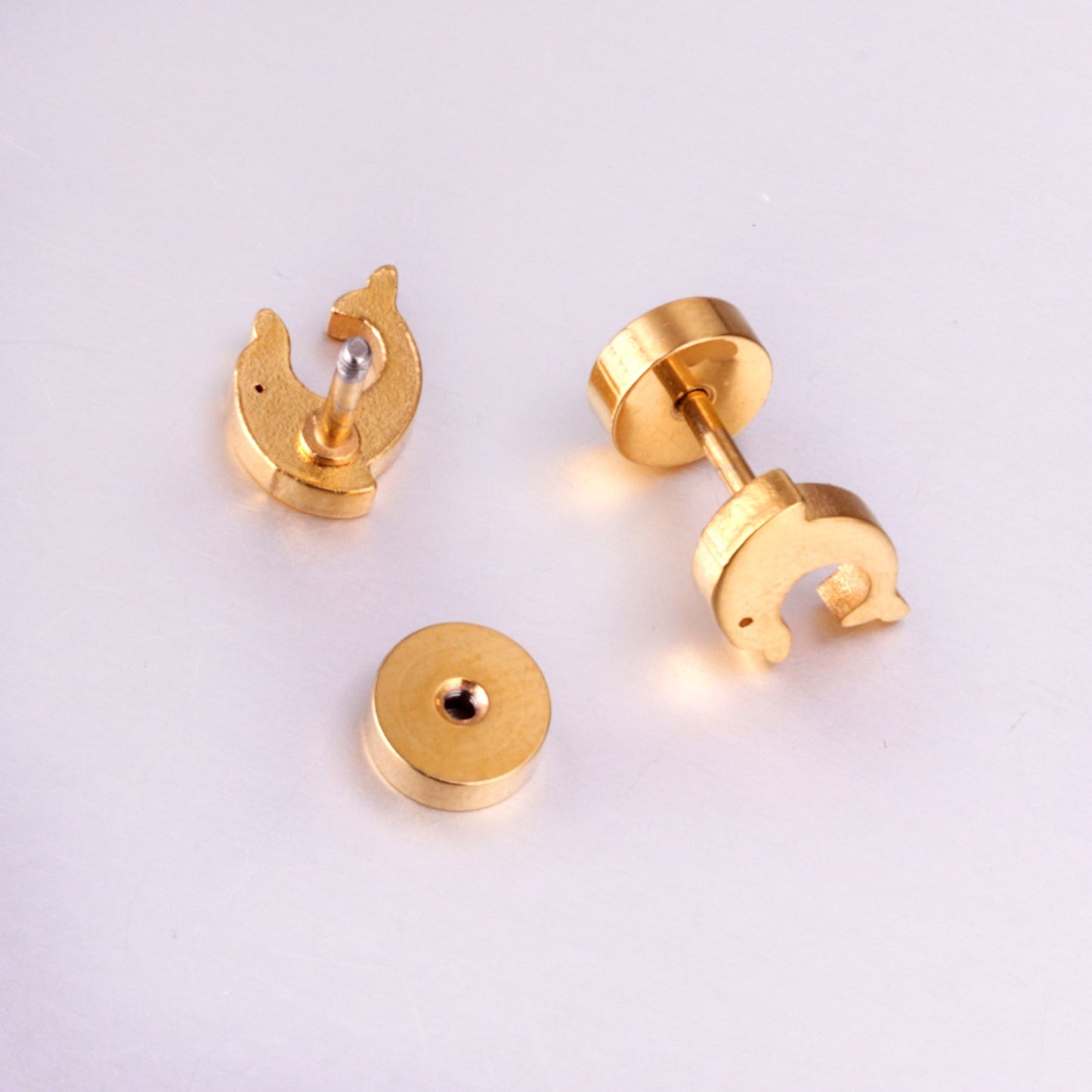 12 pairs Dolphin Shape Steel Goldtone Screwback Stud Earrings asonjewelry