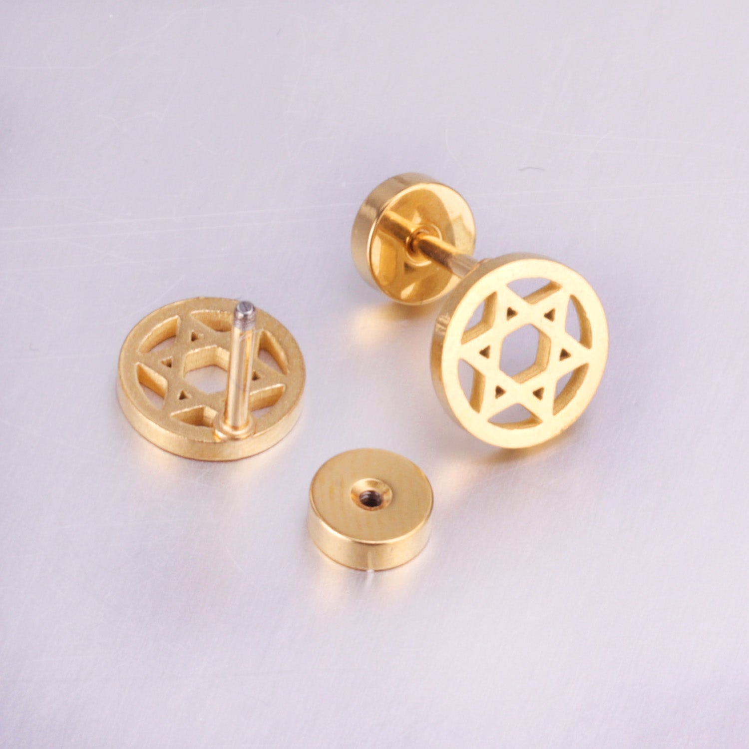 12 pairs steel/gold/black screw-in stud earrings without diamonds asonjewelry