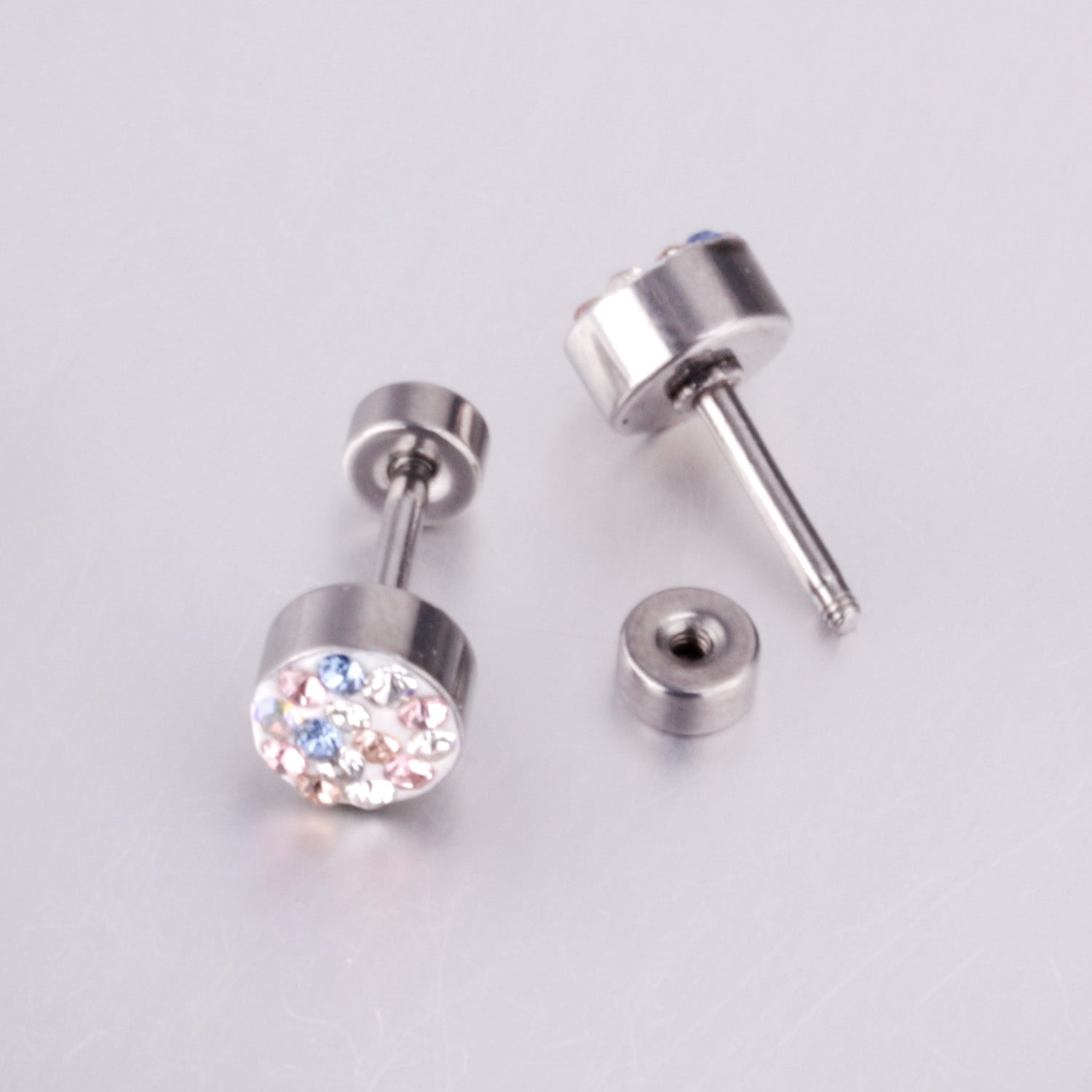 6mm Cylindrical Mixed Color Clay Drill Screw In Earrings asonjewelry