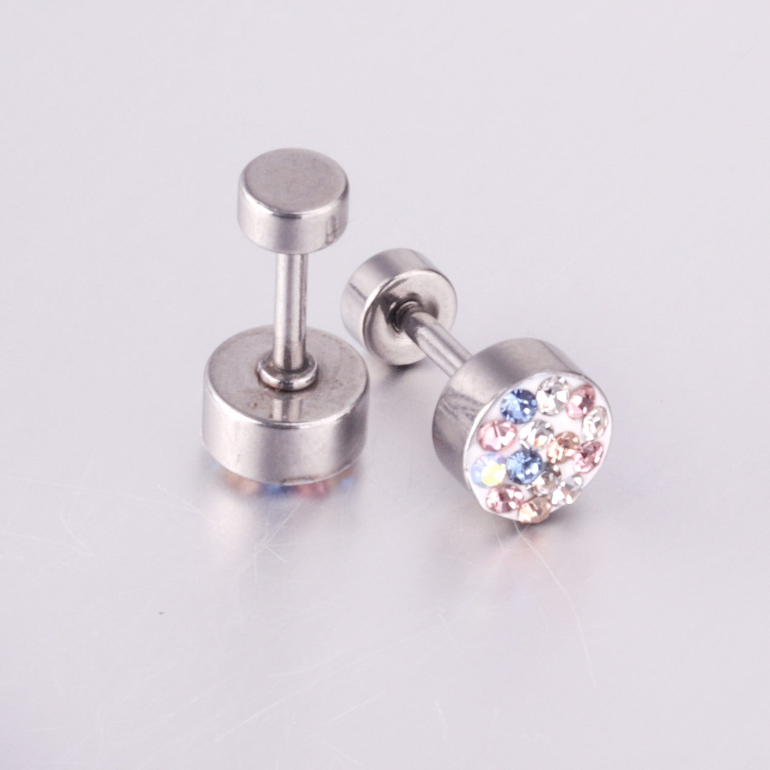 6mm Cylindrical Mixed Color Clay Drill Screw In Earrings asonjewelry