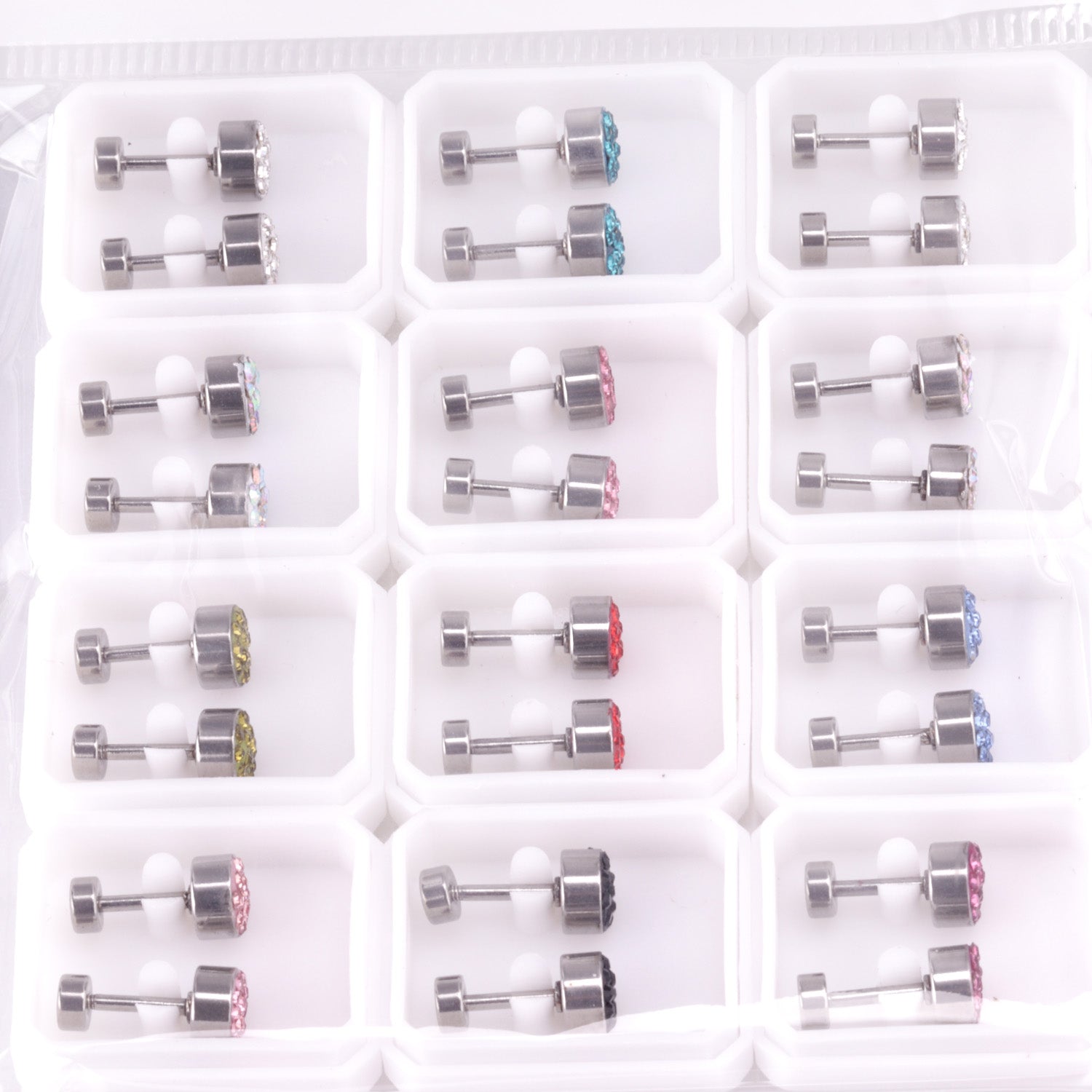 6mm Cylindrical Mixed Color Clay Drill Screw In Earrings asonjewelry