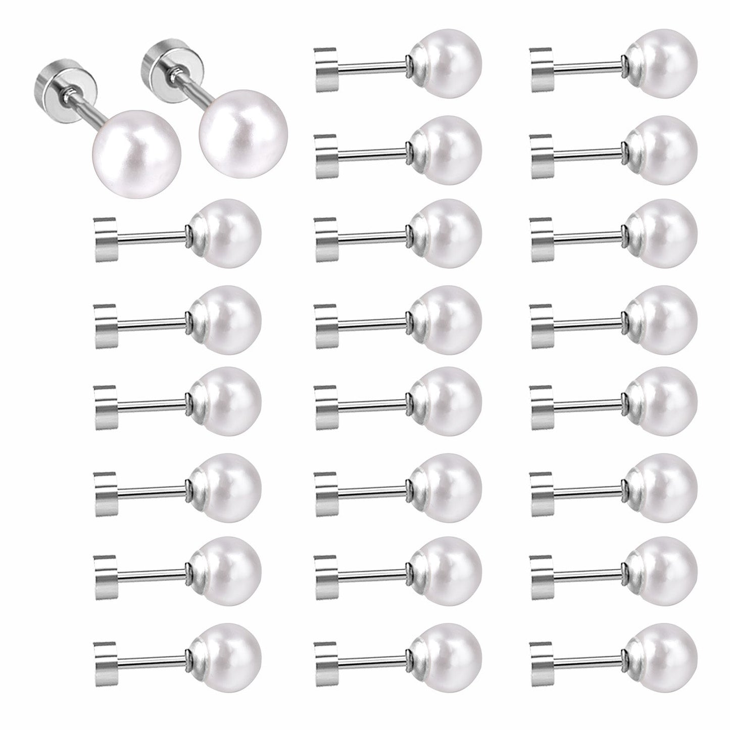 4~8mm steel color/golden white pearl screw plugs asonjewelry