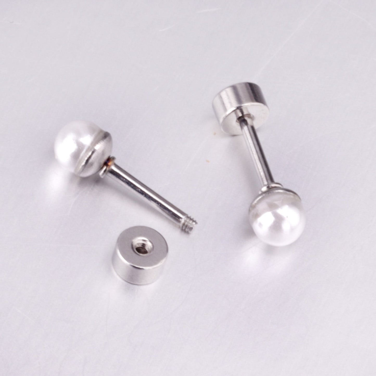 4~8mm steel color/golden white pearl screw plugs asonjewelry