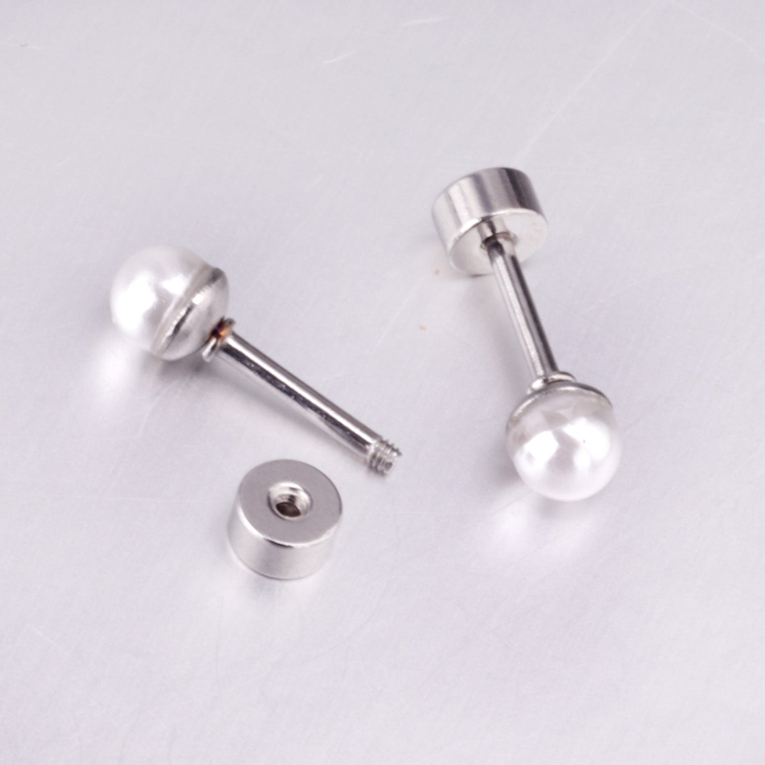 4~8mm steel color/golden white pearl screw plugs asonjewelry