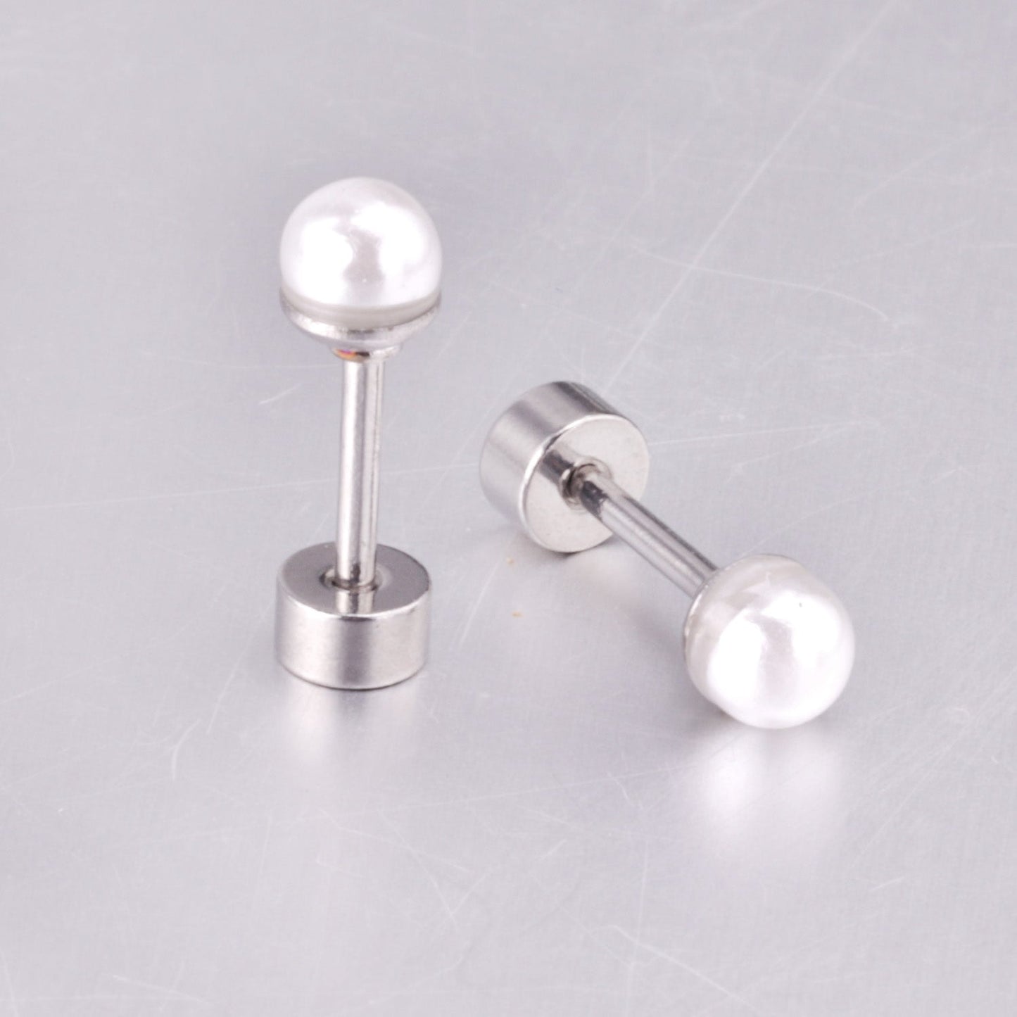 4~8mm steel color/golden white pearl screw plugs asonjewelry
