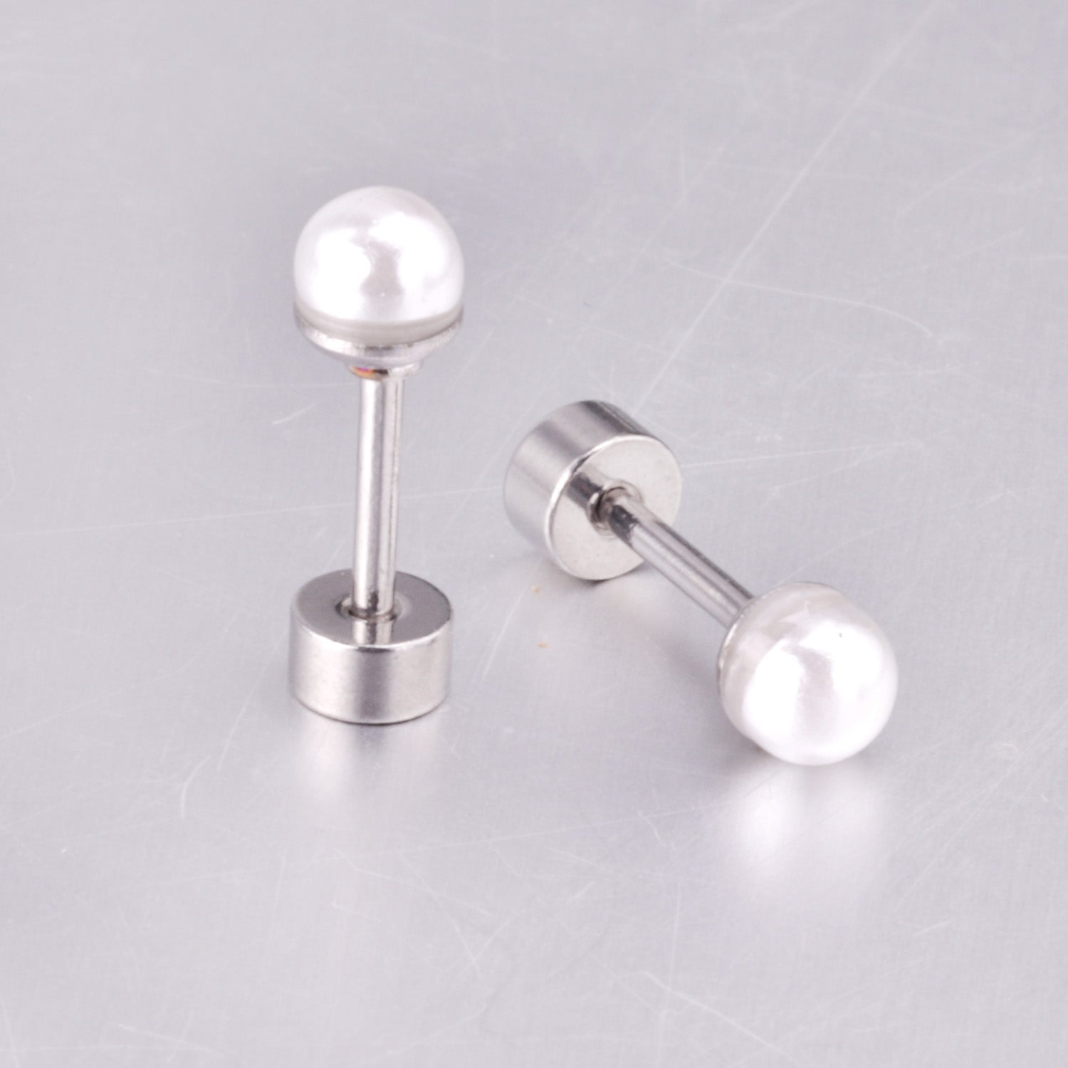 4~8mm steel color/golden white pearl screw plugs asonjewelry