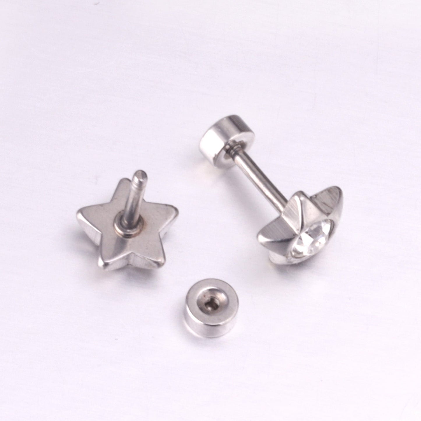 12 pairs 7mm steel/golden pentagram mixed drill/white diamond screw plugs asonjewelry