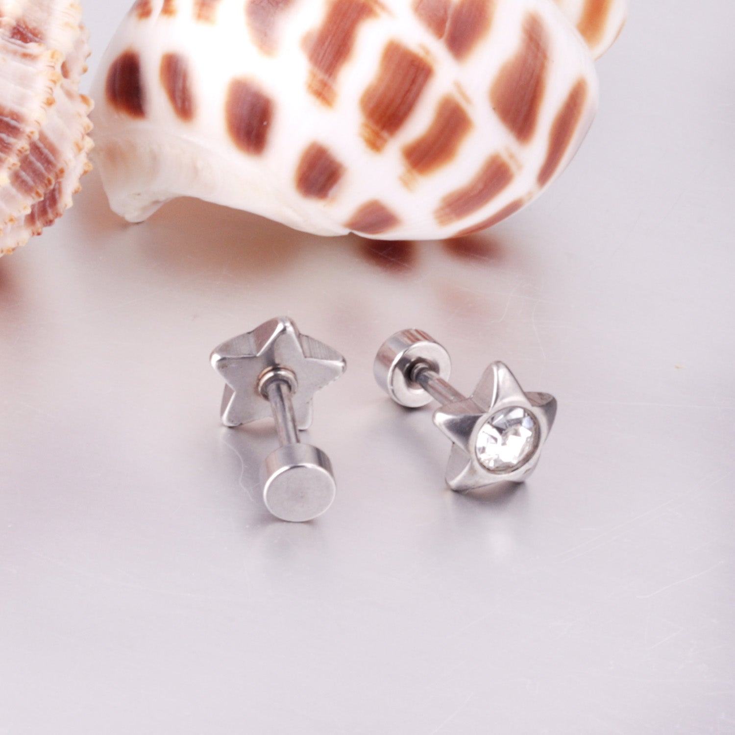 12 pairs 7mm steel/golden pentagram mixed drill/white diamond screw plugs asonjewelry