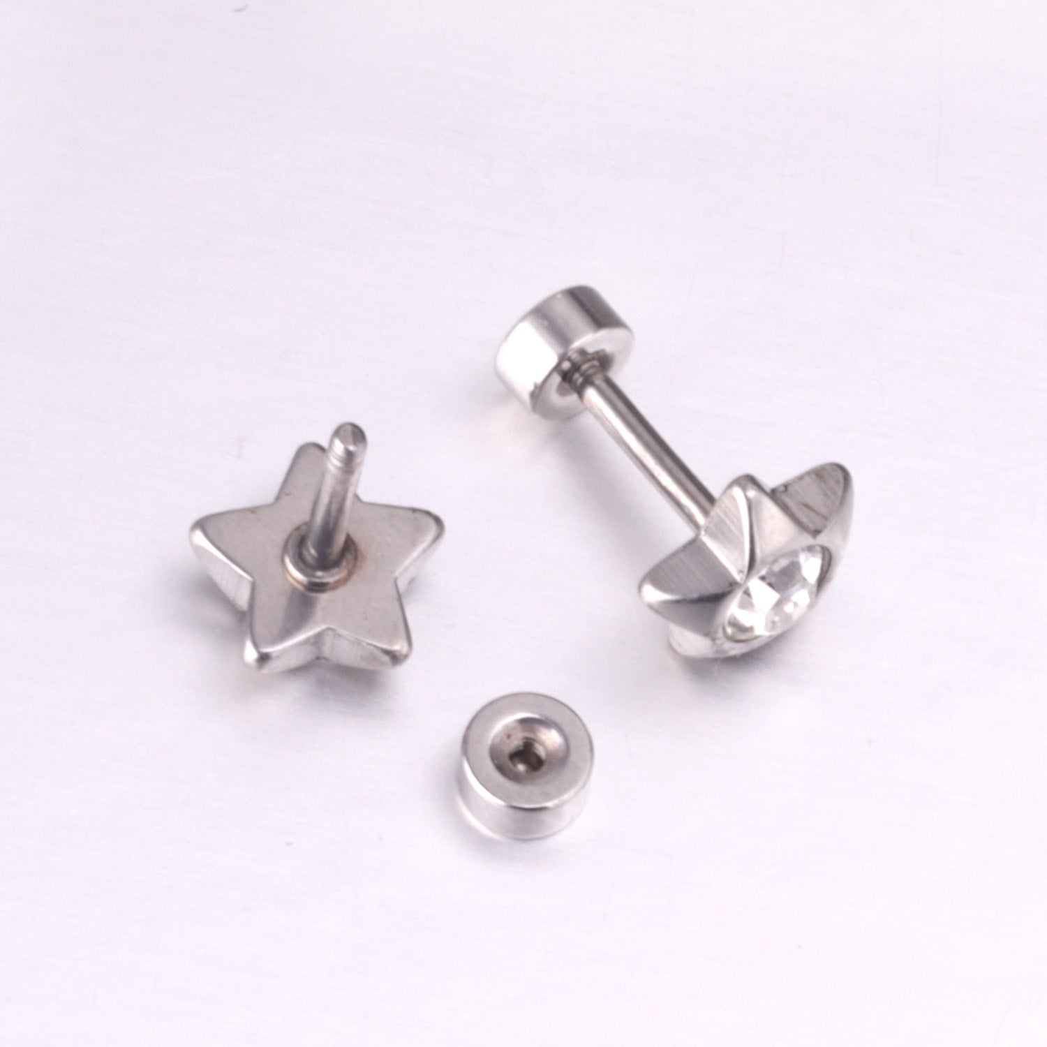 12 pairs 7mm steel/golden pentagram mixed drill/white diamond screw plugs asonjewelry