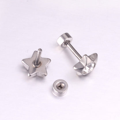 12 pairs 7mm steel/golden pentagram mixed drill/white diamond screw plugs asonjewelry