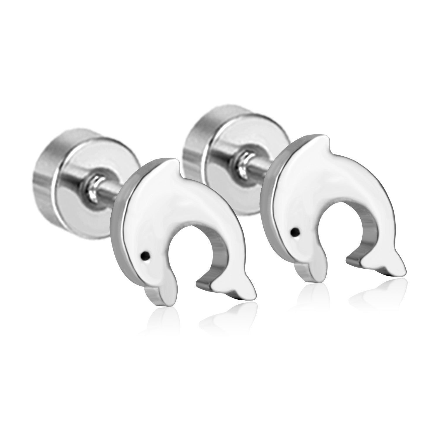 12 pairs Dolphin Shape Steel Goldtone Screwback Stud Earrings asonjewelry