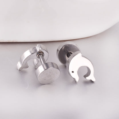12 pairs Dolphin Shape Steel Goldtone Screwback Stud Earrings asonjewelry