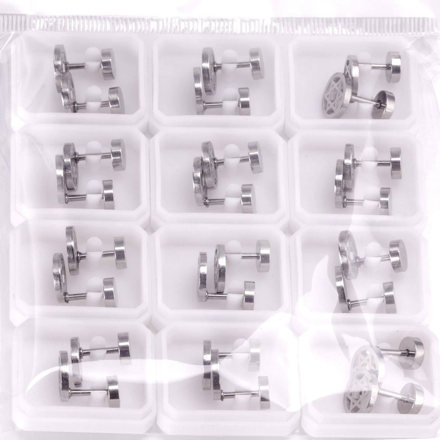 12 pairs steel/gold/black screw-in stud earrings without diamonds asonjewelry