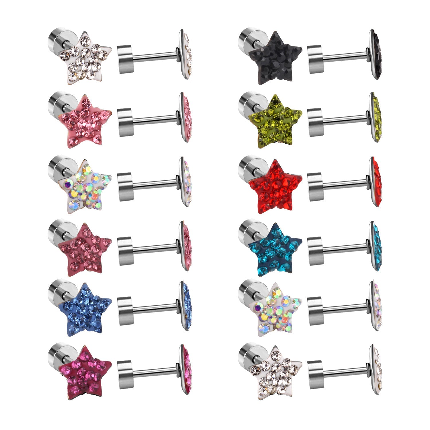 6mm Steel & Gold Pentagram Dipped & Mixed Colors & Five Colors Screw Plugs asonjewelry